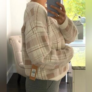 New! Plaid Cream Long Sleeve Sweater for Women size XL